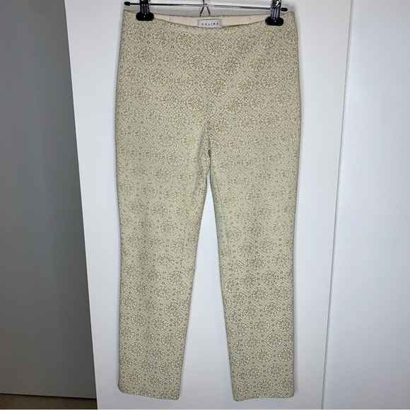 Celine Pants Gold Metallic Embossed High Rise Waist Straight Leg Trouser Size 6 - Picture 5 of 16